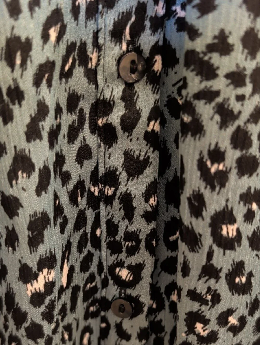Zara Teal Black Leopard Print Ruffle Button Down Tunic Dress Size S